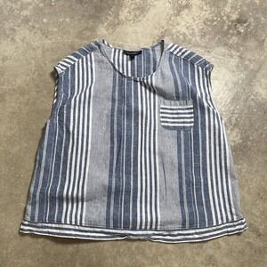 Ashley Stewart Shirt Women Plus Size 16 Linen Blend Blue Striped Casual Vacation